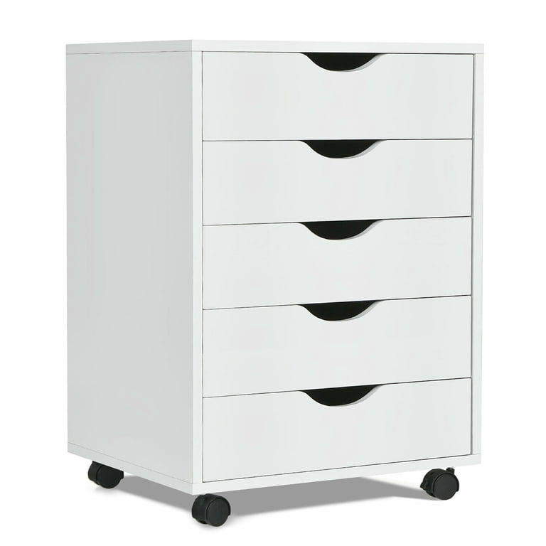 Gymax 5 Drawer Dresser Home Office Storage Cabinet Chest w/Wheels