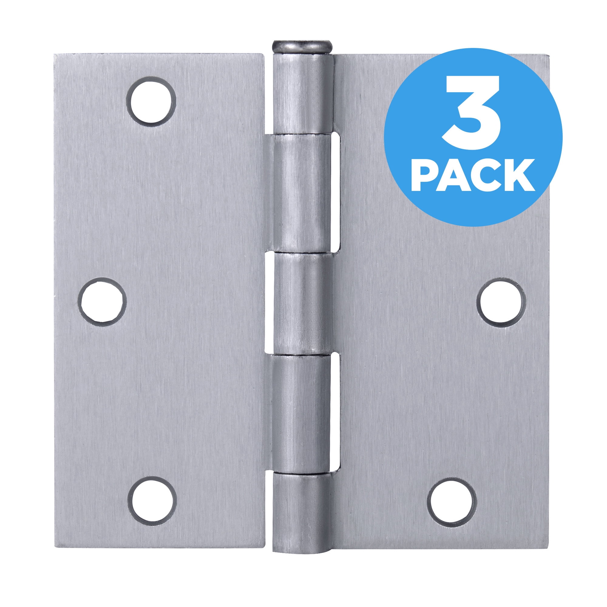 Brushed Chrome Steel Plain Bearing Door Hinge with Removable Pin, 3-1/2 x 3-1/2 in. Square Corner, 3-Pack