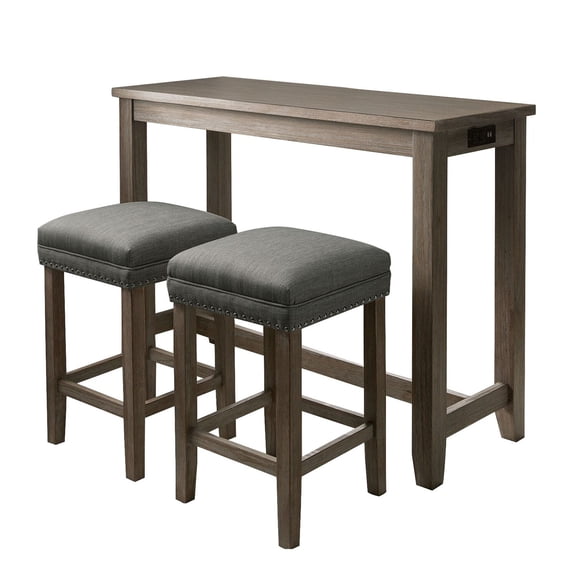 Benjara 3-piece Modern Solid Wood Counter Height Dining Set with Stools in Gray
