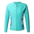 thumbnail image 1 of dPois Girls Front Zipper Rash Guard Shirt Tropical Patchwork Swimsuit Stretchy Jacket Bathing Suit Mint Green 14, 1 of 7