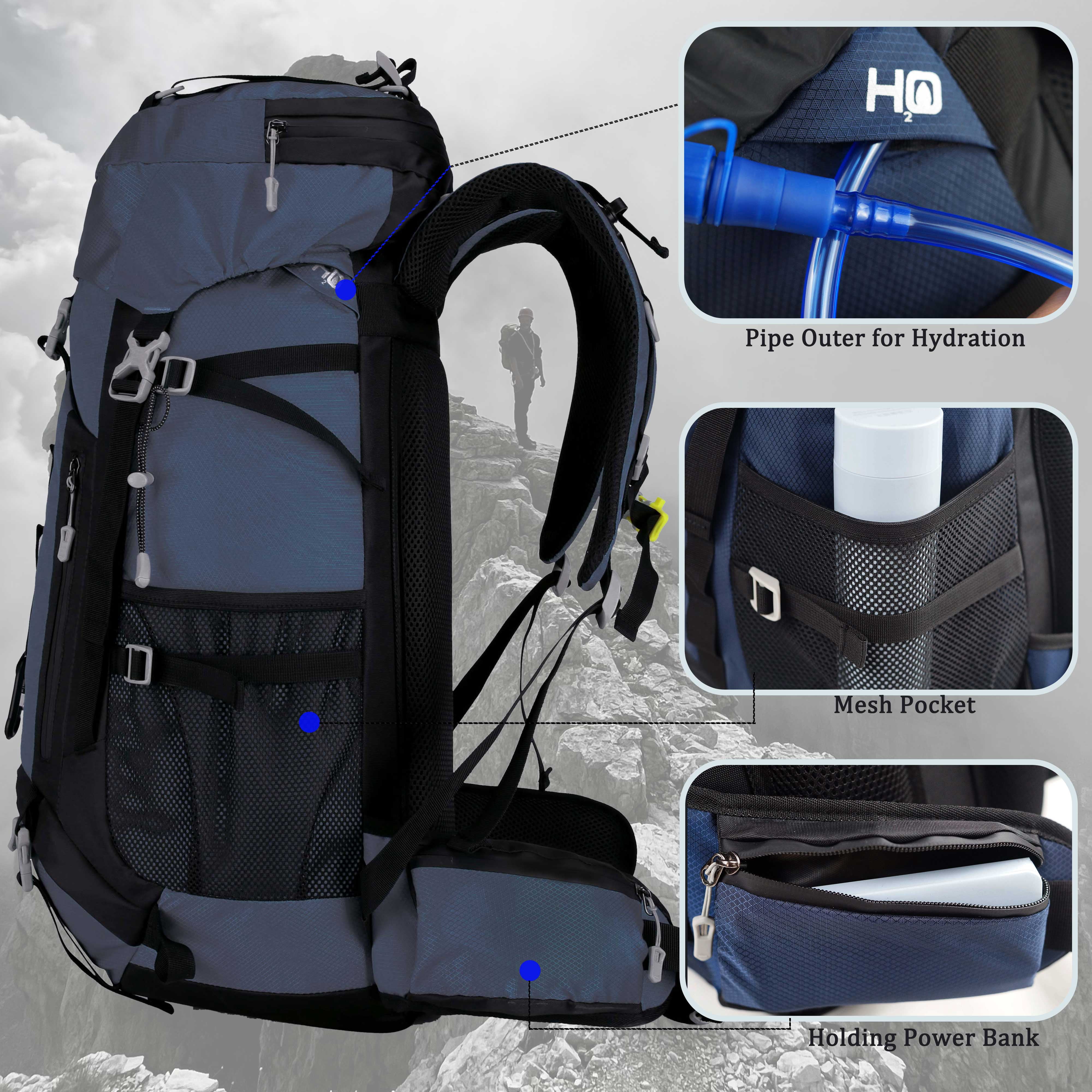 60L Travel Hiking Camping Backpack with Rain Cover, Backpack Water Resistant,Large Backpack for Men Women