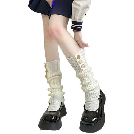 

【Ready Stock】 Women Girls Gothic Ribbed Knit Leg Warmers with Buttons Harajuku Preppy Style Lolita Student Boot Cover Socks School Uniform Stretch Stockings