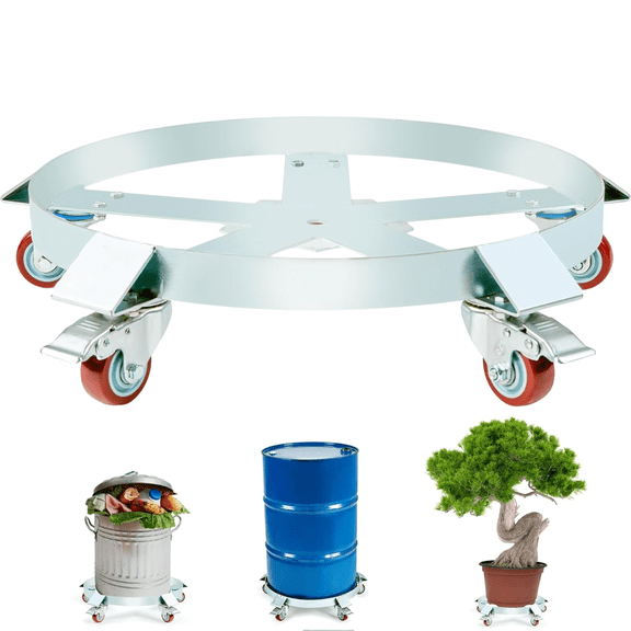 55 Gallon Heavy Duty Drum Dolly, 1250 lb Capacity Steel Barrel Dolly Cart with 5 Swivel Casters, Non-Tipping Drum Caddy for Warehouse and Industrial Drum Handling