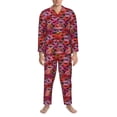 thumbnail image 3 of Susaid Red Lips Kissing Print Men's Long Sleeve Pajama Set, Two-Piece Button-Down Loungewear PJs Set, Comfortable Sleepwear for Relaxation-Large, 3 of 7