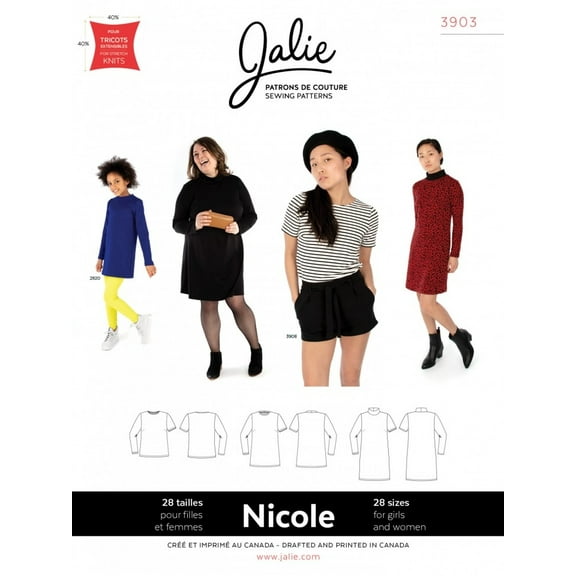 Jalie Sewing Pattern 3903 Nicole Shift Dress Tunic & Tee Kids, Teenagers, Women