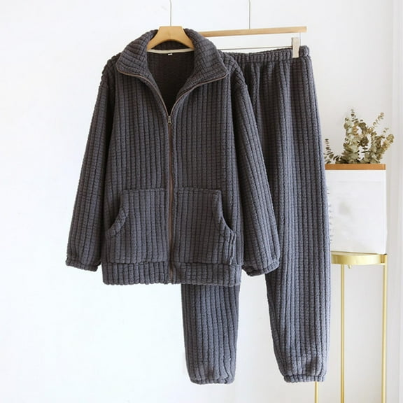 Women's Warm Velvet Pajama Set with Solid Color Long Sleeve Top and Trousers for Home Comfort