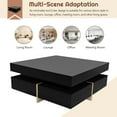 thumbnail image 5 of PORKISS Square Coffee Table, Modern High Gloss Coffee Table with Storage, Wood Cocktail Table with 4 Drawers and Grain Legs, 2-Tier Coffee Table for Living Room, Black, 5 of 11