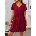 thumbnail image 7 of Women A Line Dress Bamboo Cotton V Neck Short Sleeve Summer Mid Length Loose Fit, 7 of 7