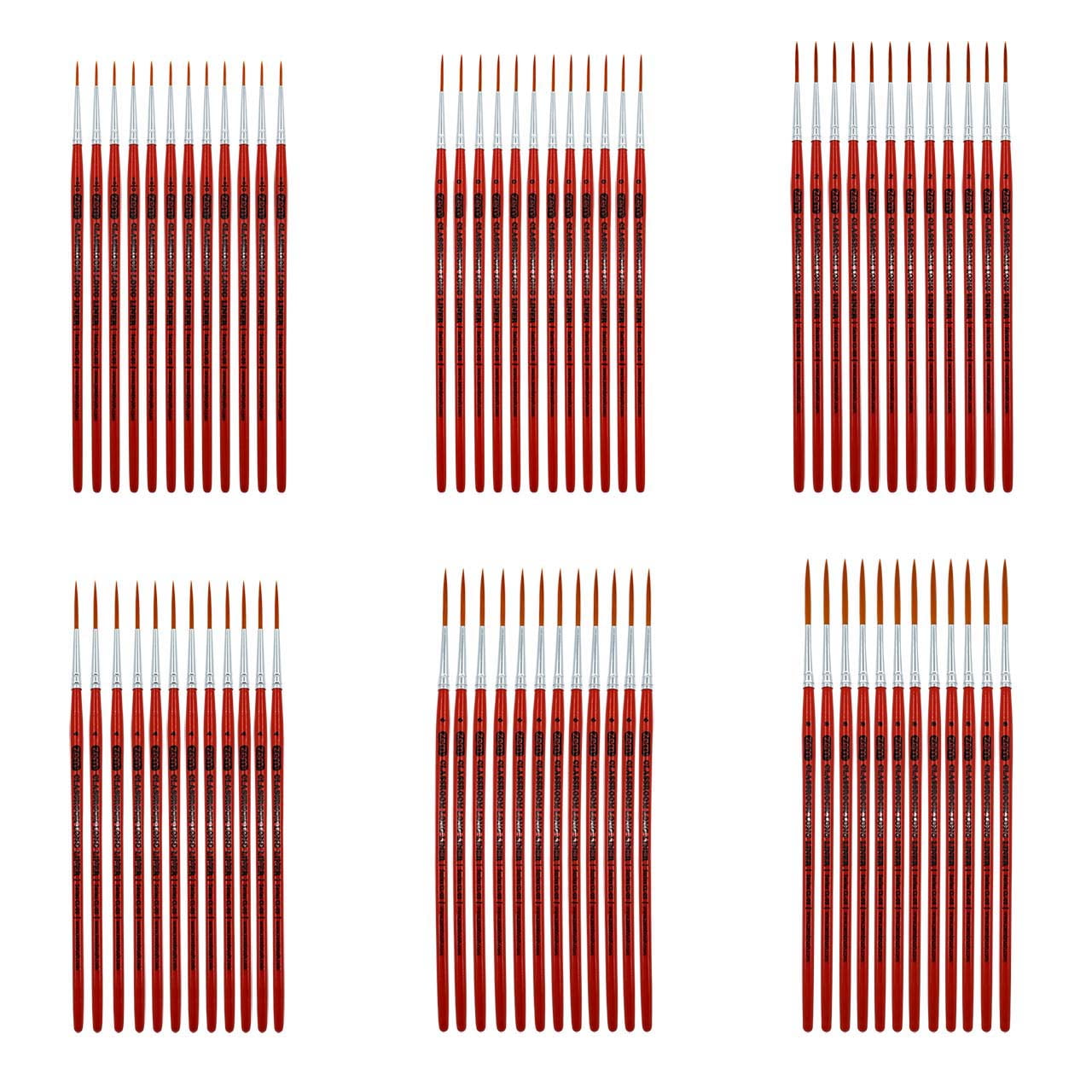 ZEM Brush Mfg CLB-6 Classroom Artist Paint Brush Box Set Long Liners - 72 pcs