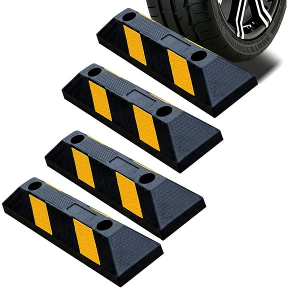 4PACK Curb Parking Stoppers for Garage Bumpers Parking car - 20.8" Length 3.5" High Heavy Duty Rubber Wheel Stopper for Vehicles Truck Driveway Help Your Cars Parking Stop Perfectly