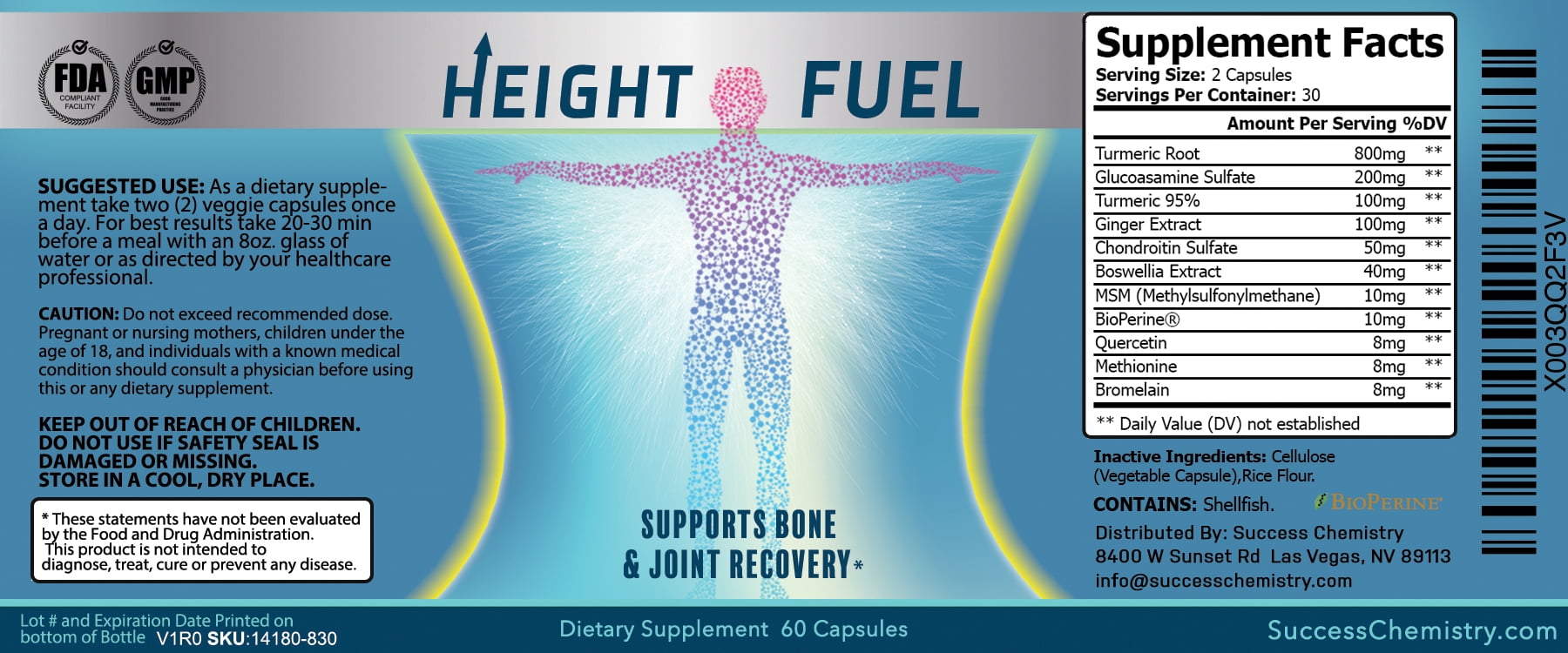 Success Chemistry Height Growth Support with Turmeric & Glucosamine for Adults - 60 Capsules