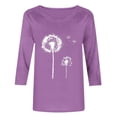 thumbnail image 4 of LYEAA Women 3/4 Length Sleeve Casual T-Shirt Soft Cotton Round Neck Solid Color Top Stretchy Comfortable Loungewear Basic Tee for Daily Wear Purple M, 4 of 6