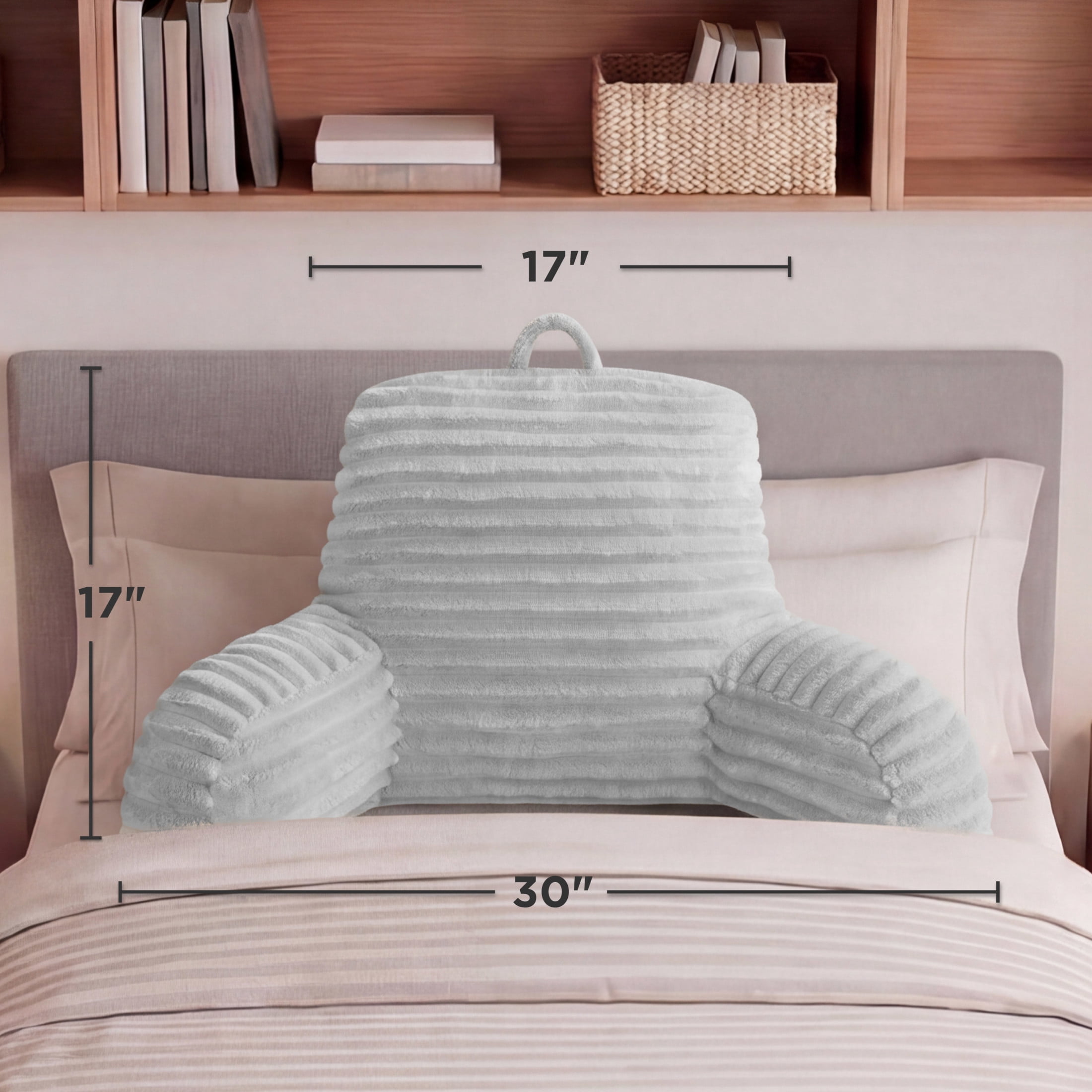 The Sheet Lab Ribbed Plush Backrest Pillow, Gray, 30" x 17" x 17"