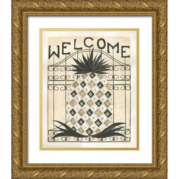 Shamp, Cindy 26x31 Gold Ornate Wood Framed with Double Matting Museum Art Print Titled - Welcome Pineapple