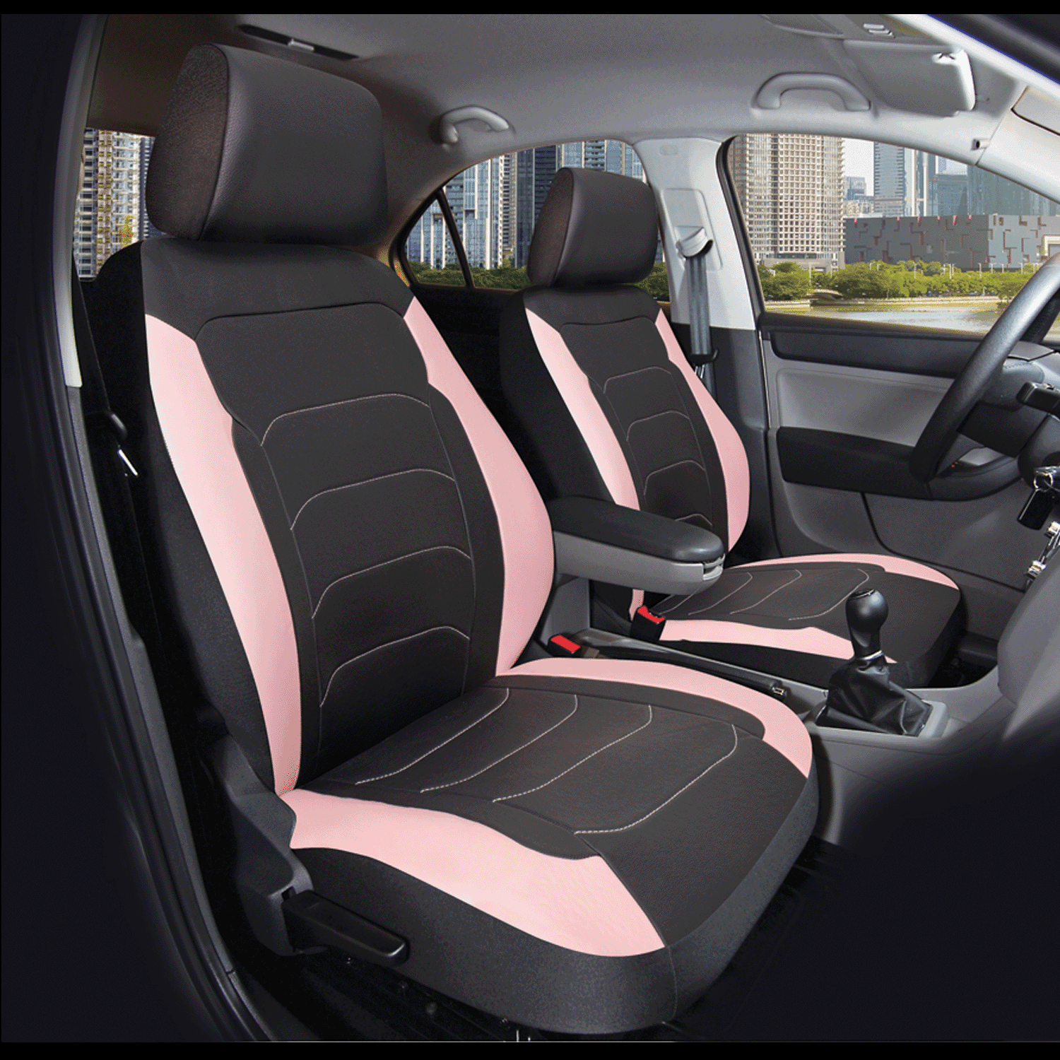Auto Drive Faux Leather Seat Cover, 2-Piece, Pink Black Two-Tone