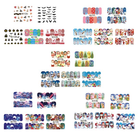 5PCS Cute Christmas Nail Art Nail Aticker Christmas nail sticker Nails New Year Slider Tattoo Water Decal Full Wraps Designs Decals