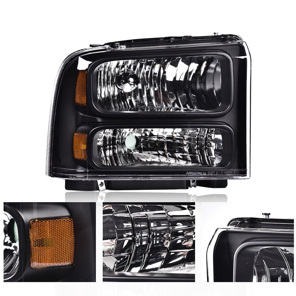 Pair Headlights Lamp Clear / Black  Fit for Ford F-250 F-350 Super Duty 1999-2004
