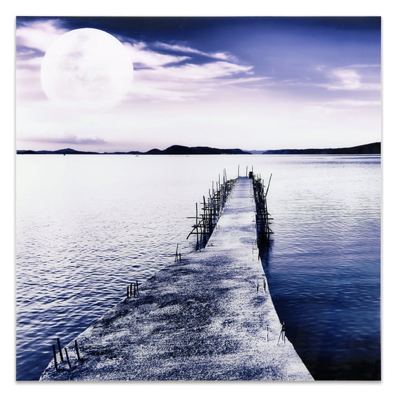 Empire Art Direct Moonlit Dock Frameless Free Floating Tempered Glass Panel Graphic Wall Art, 40" x 40" x 0.2", Ready to Hang
