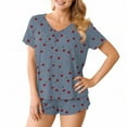 thumbnail image 3 of Women's Pajamas Sets Short Sleeve Lounge Sets Sleepwear Cherry T-Shirts Shorts Casual Two Piece Pjs Set, S, 3 of 7