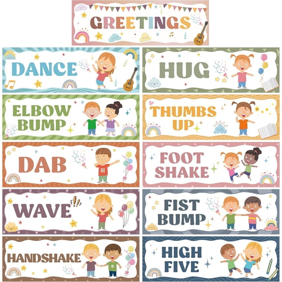 Ebaokuup Boho Classroom Greeting Poster, 9.4'' x 3'' Social Distancing Greetings Poster, Waterproof Greetings Choice Classrooms Rules Posters for Back to School Classroom Decor Teacher Supplies