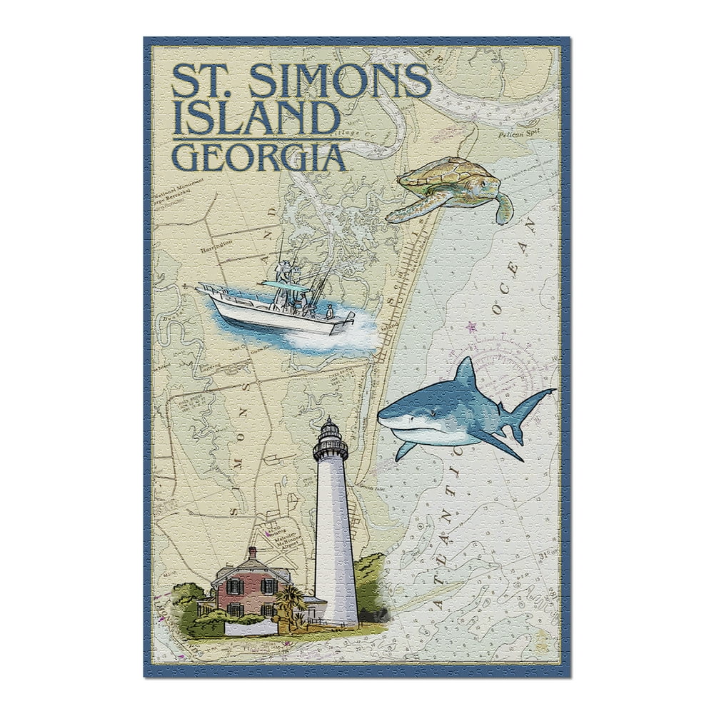 St. Simons Island, Nautical Chart (20x30 Premium 1000 Piece