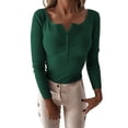 thumbnail image 4 of Lroplie Going Out Tops for Women Button Solid Color Knitted V Neck Single Long Sleeve Slim Fit Bottomed Shirt Womens Shirt Green 2023 XL, 4 of 4