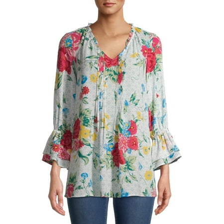 The Pioneer Woman V-Neck Tunic Top with Double Ruffle Sleeves