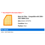 Main Air Filter - Compatible with 2006 - 2007 BMW 525xi