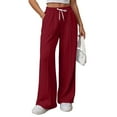 thumbnail image 3 of WMTBSRSW High Waisted Sweatpants Women Wide Leg Solid Color Drawstring Sweat Pants 4-Way Stretch Travel Pocketed Pants Anti-Pilling Wine XXL, 3 of 7