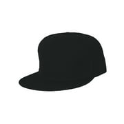 Plain Fitted Flat Bill Hat - Black, 7 1/2