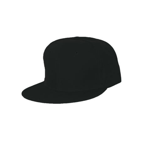 - Plain Fitted Flat Bill Hat - Black