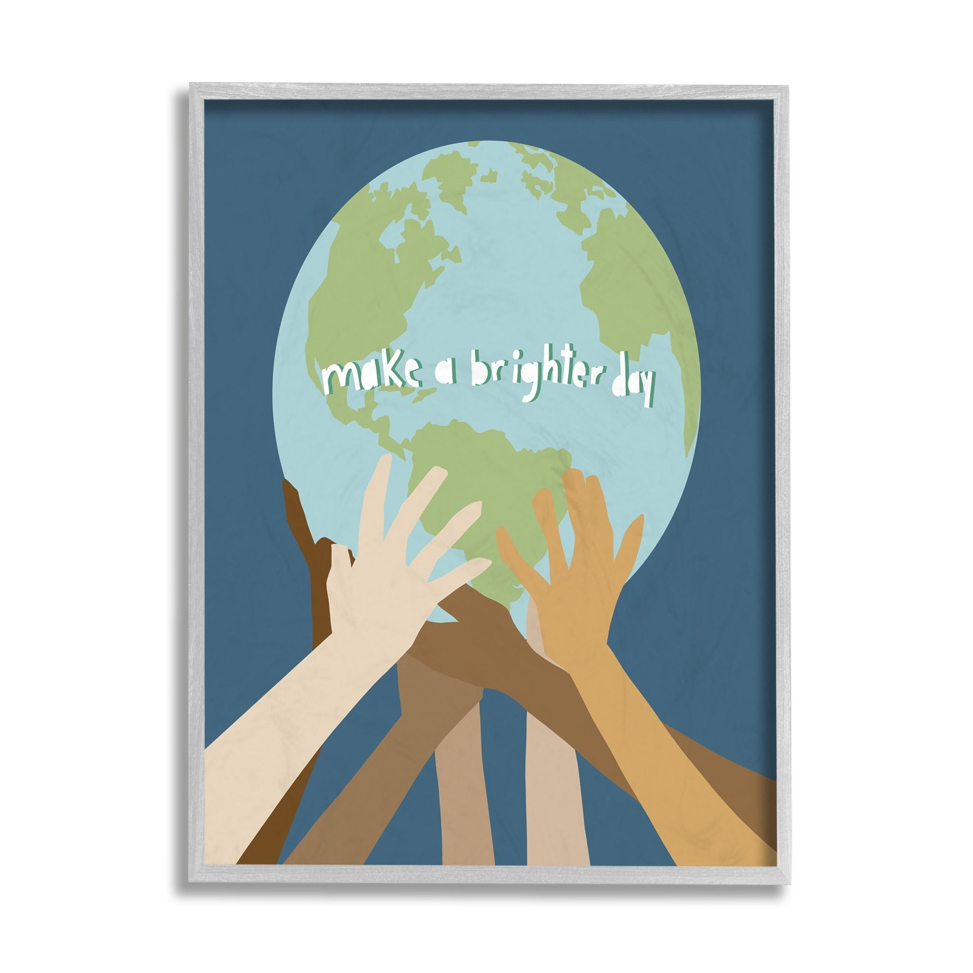 Stupell Industries Brighter Day Phrase Diverse Hands Holding Earth Design by Jen Bucheli