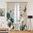 thumbnail image 2 of Teal Tulip Butterfly Kitchen Curtains Window Panels, Beige Turquoise Floral Vintage Rustic Insulated Window Treatment Curtain, Grommet Curtains for Bedroom/Living Room/Bathroom, 2 Piece 42"Wx84"L, 2 of 8