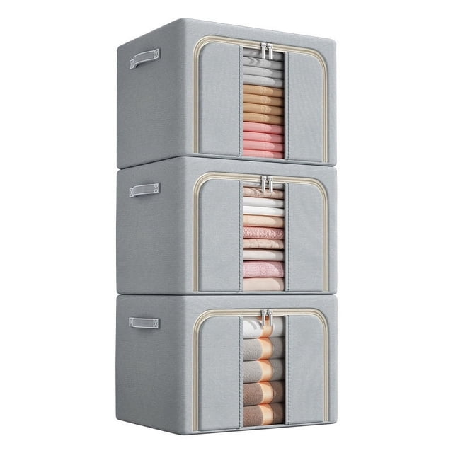 Caja de almacenamiento con marco de acero de tela Oxford de color sólido, caja de almacenamiento plegable para ropa, colcha, ropa, hogar