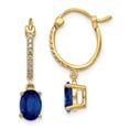 thumbnail image 4 of 14K Yellow Gold 0.1ct Diamond & Sapphire Dangle Hoop Earrings, 4 of 5