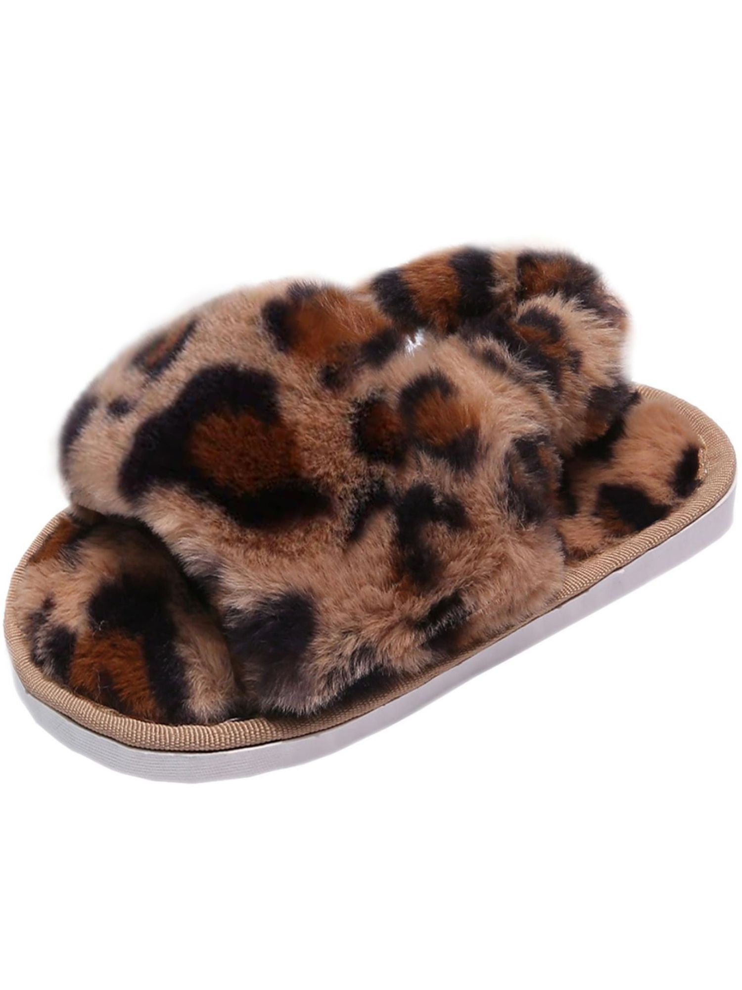 Ginisom Girls Fuzzy Slippers Kids Furry Open Toe Slippers Slides for