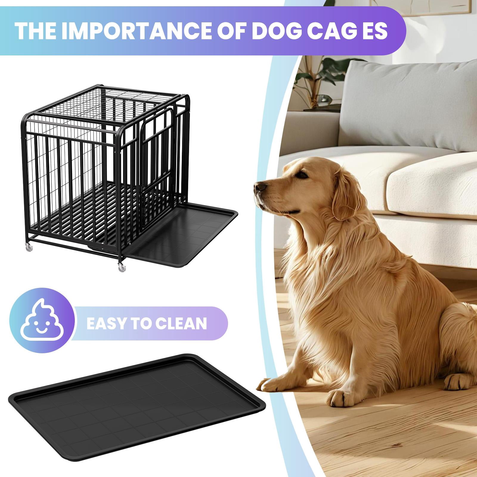 Tanfengu Dog Cage with Locking Wheels, 36.4in Black Alloy Steel Dog Crate, Top & Side Door Kennel for Small Medium Dogs, Indoor Outdoor