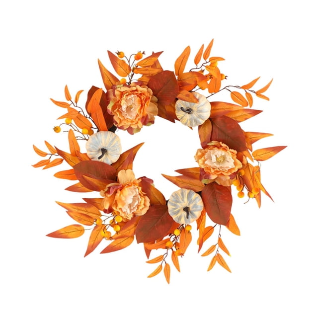 Corona de otoño artificial para puerta de otoño, decoración realista para porche, pared, Halloween, granja, regalo de inauguración de la casa