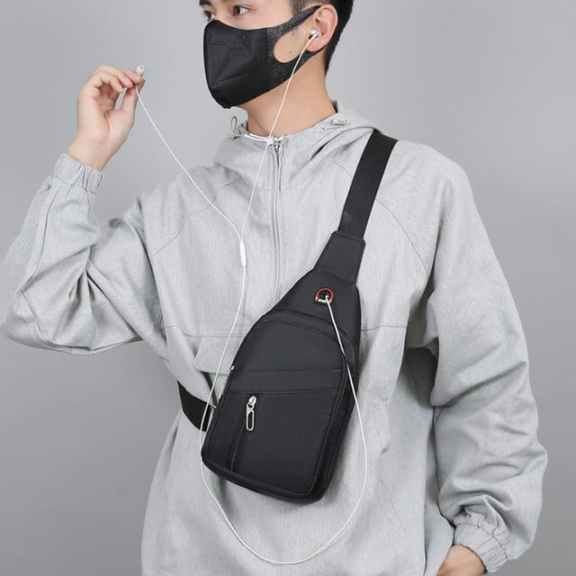 Men's Casual Fashionable Chest Bag,Large Storage Capacity Thickened High Density Fabric,Multifunctional Waterproof Chest Bag,Multiple Compartments,Adjustable Strap,Dual Carrying Ways,Headphone Design