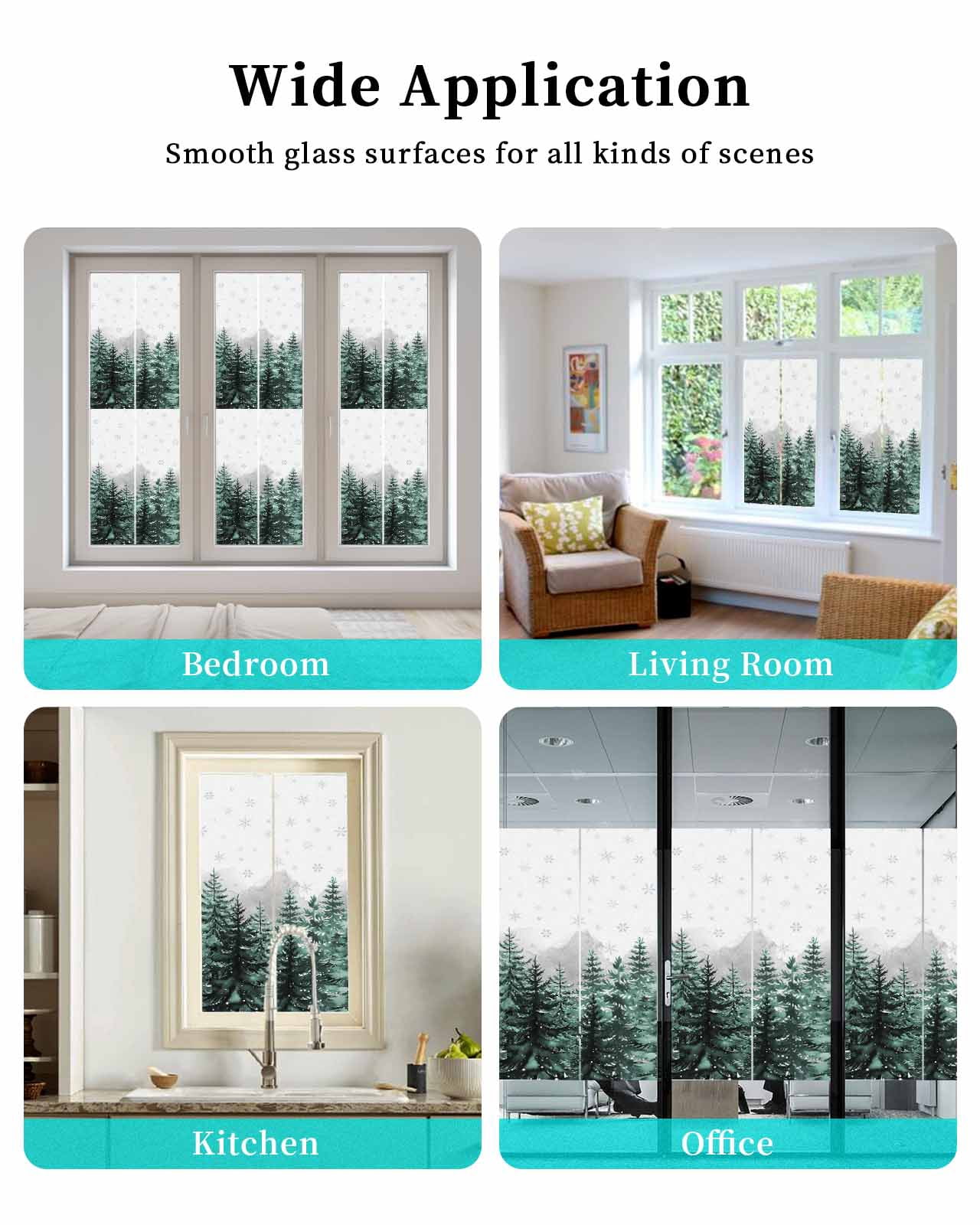 Green Christmas Tree Window Privacy Film Stained Glass Window Film Decorative Windows Cover Static Windows Cling for Glass Door Xmas Snowflake Forest Stickers for Bathroom 17.7"x78.7"