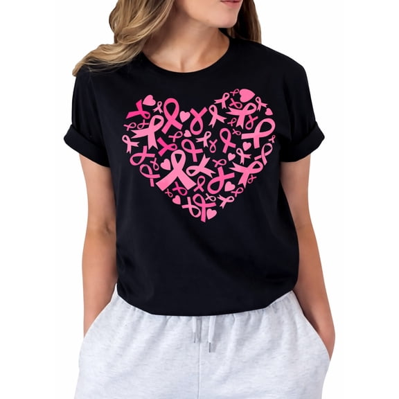 Womens Breast Cancer Shirts Heart Pink Ribbon Tshirt Cancer Awareness Tee Tops