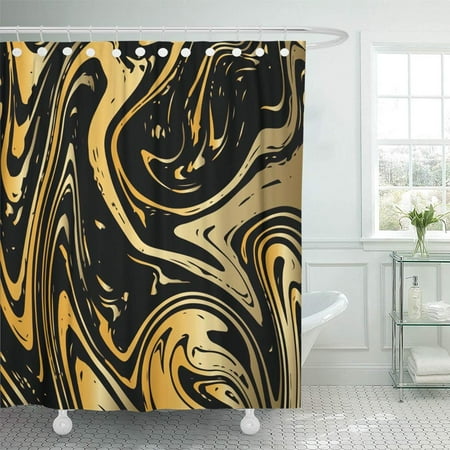 PKNMT Gold Marble Marbling on Black VIP Rich Golden Splash Celebration Product Stone Waterproof Bathroom Shower Curtains Set 66x72 inch