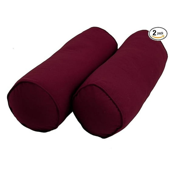 Double-Corded Solid Twill Bolster Pillows with Inserts (Set of 2), 20" x 8", Burgundy