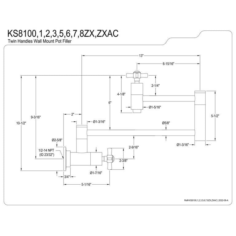 プレストマン Kingston Brass KS8106ZX Millennium Wall Mount Pot Filler