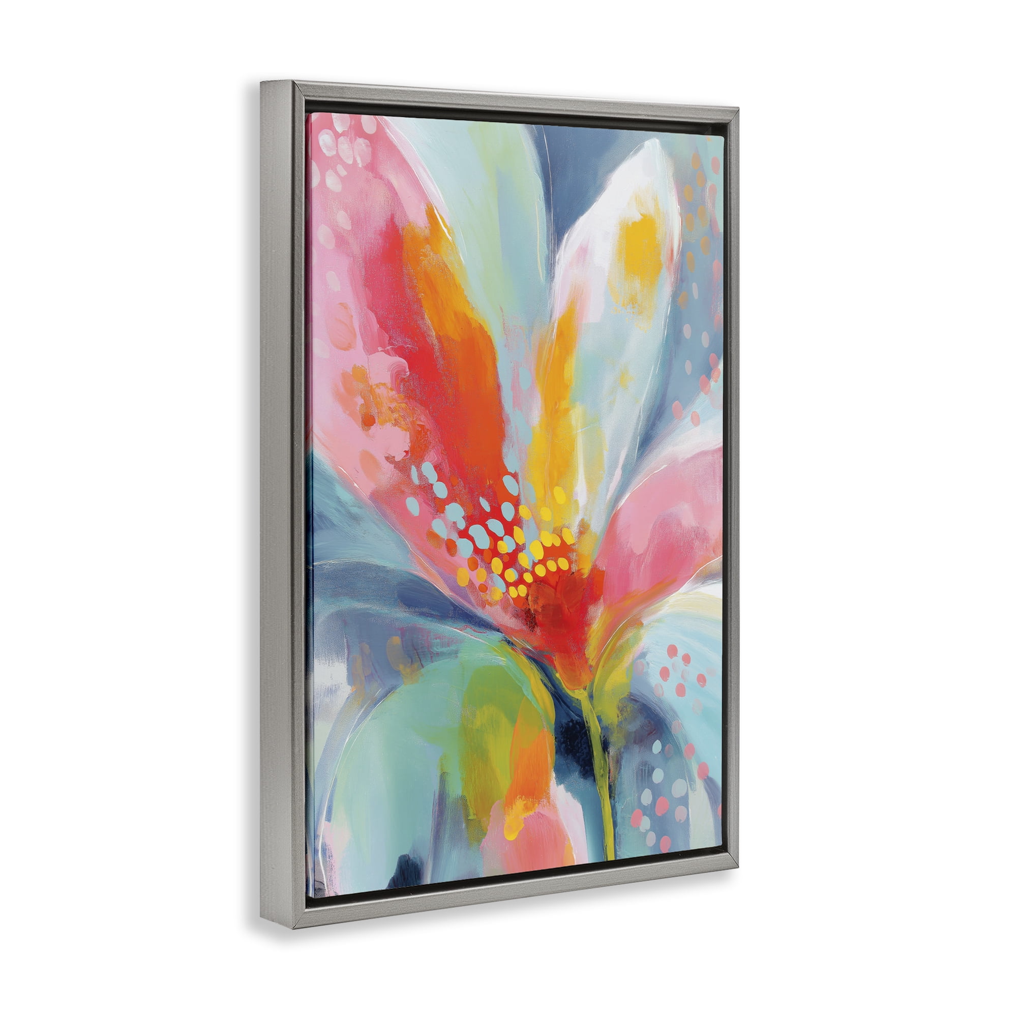 Stupell Industries Dotted Bloom Expression Gray Framed Floater Canvas Wall Art, design by Chromatic Storm Studio