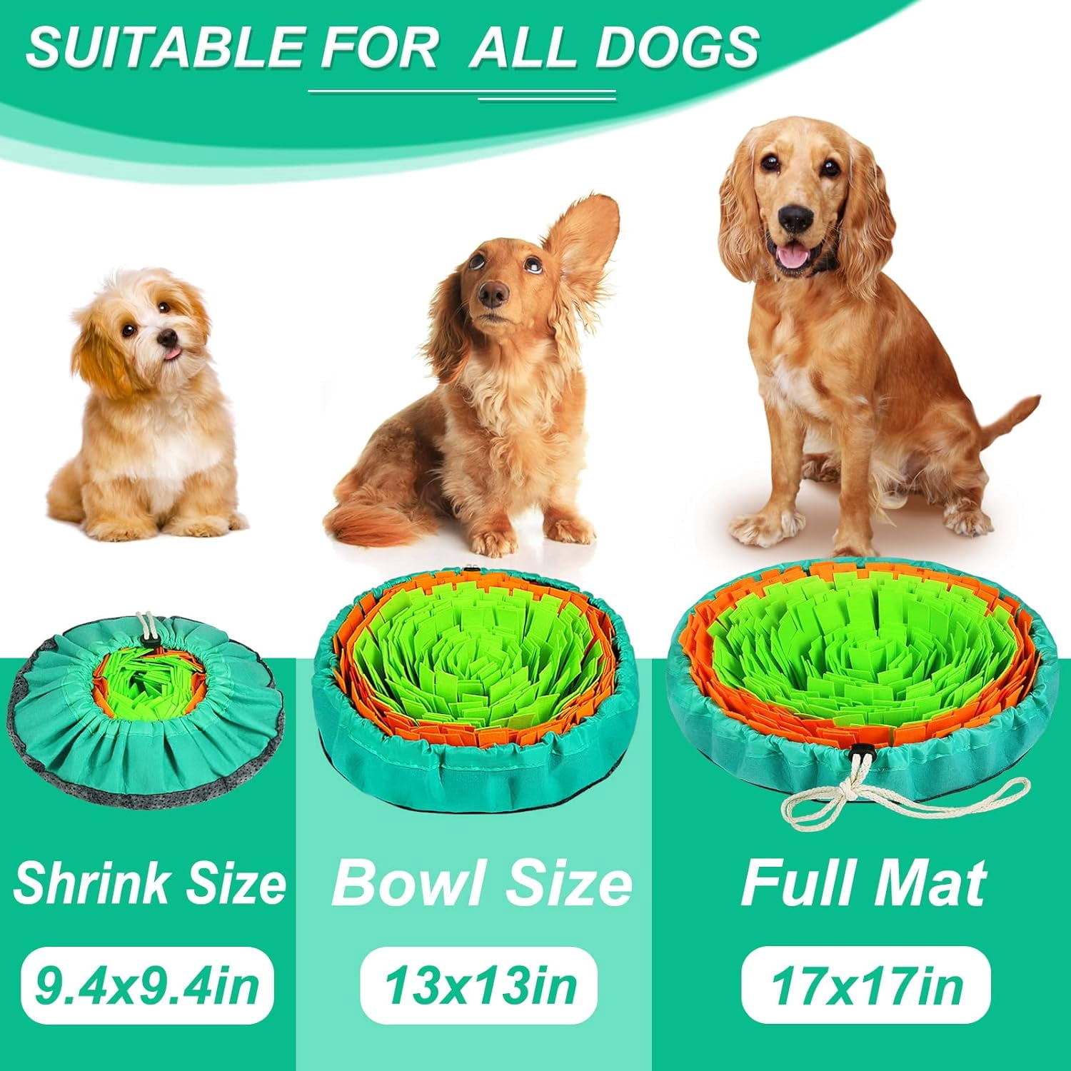 Snuffle Mat for Dogs, Interactive Dog Enrichment Toys for Boredom and Mental Stimulation, Adjustable Puzzle Toys Sniff Mat for Slow Eating and Stress Relief (Green & Orange)