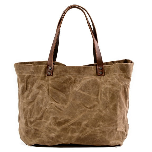 ISMART Water-Repellent Waxed Canvas &  Leather Tote Bag - Vintage Crossbody/Shoulder Bag