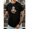thumbnail image 1 of Camiseta informal de verano de manga corta con estampado creativo de esqueleto bebiendo cerveza para hombre, estilo deportivo y de ocio, cuello redondo a la moda para uso diario, camisetas informales., 1 of 5