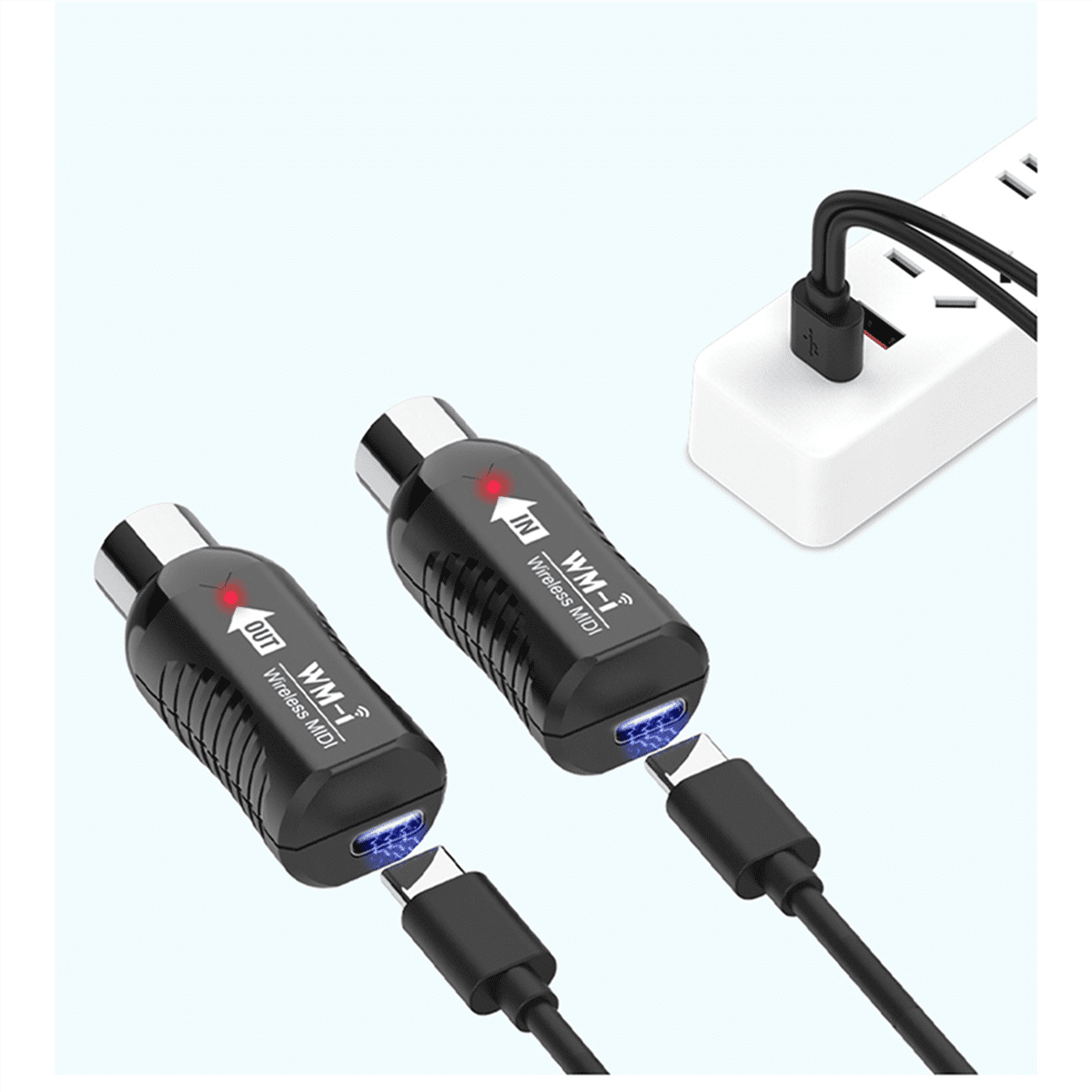 2X Rechargeable Midi Wireless Guitar System Audio Receiver Transmitter Wireless Midi Adapter for Digital Piano Keyboard,2 set x wireless midi transceiver,Black