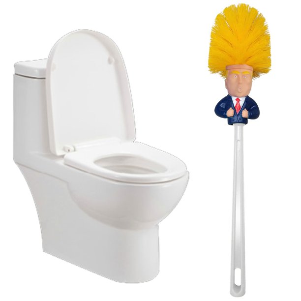 Toilet Bowl Brush W/Holder - Makes Perfect White Elephant Novelty Gag Political Gift Make Toilets Clean Again